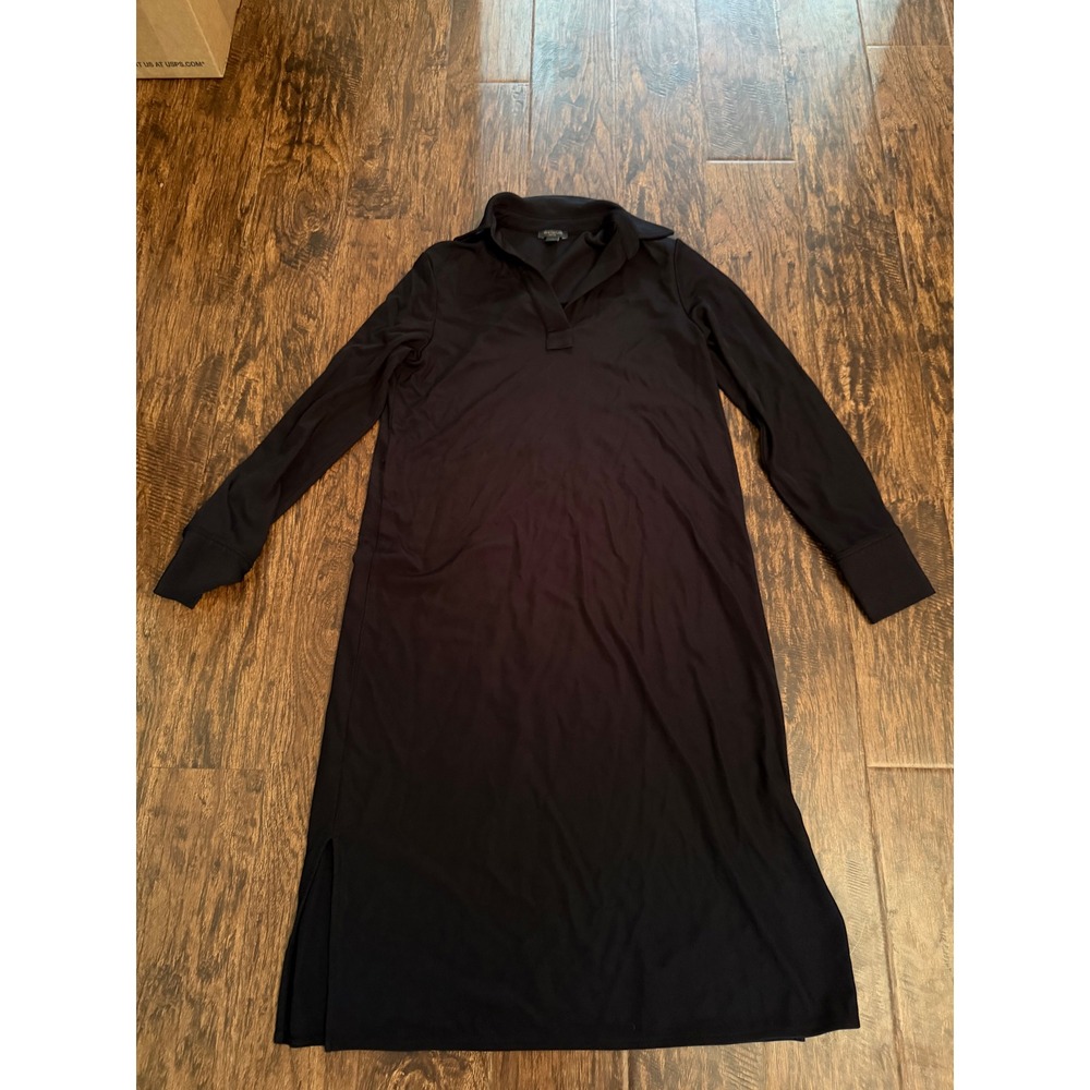 Ann Taylor Petite Black Long Sleeve Midi Polo Dress V-Neck Size SP